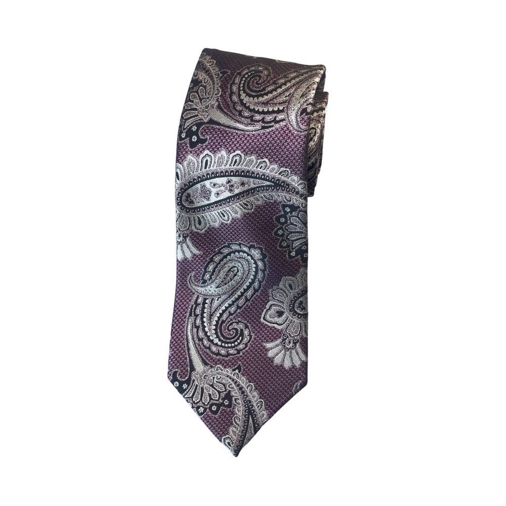 Paisley Men's Necktie Purple Black Silver Business Wedding Formal